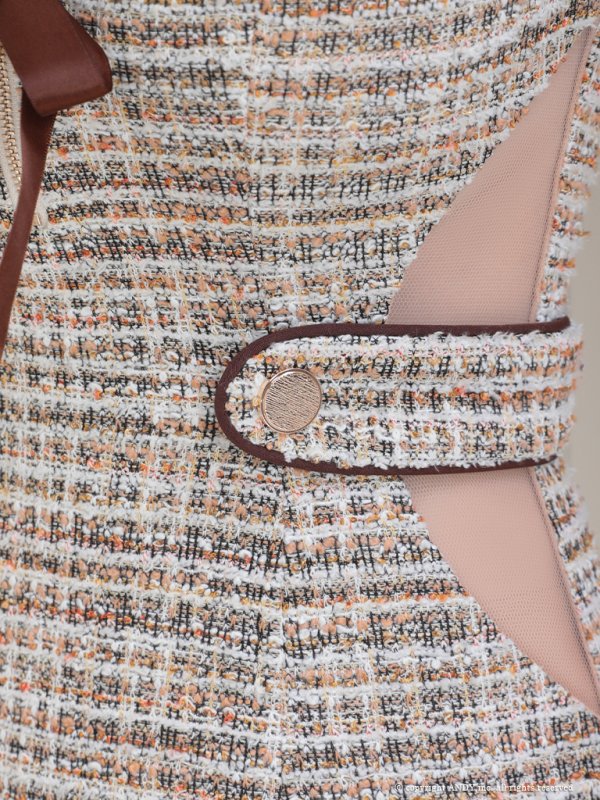 画像7: XSサイズあり【an /アン】 フロントジップ/ チェック/ ツイード/ リボン/ 袖あり/ 半袖/タイト/ ミニドレス/ キャバドレス[OF05]