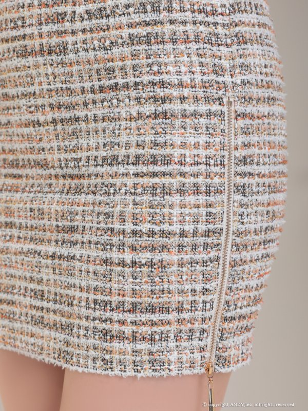 画像8: XSサイズあり【an /アン】 フロントジップ/ チェック/ ツイード/ リボン/ 袖あり/ 半袖/タイト/ ミニドレス/ キャバドレス[OF05]