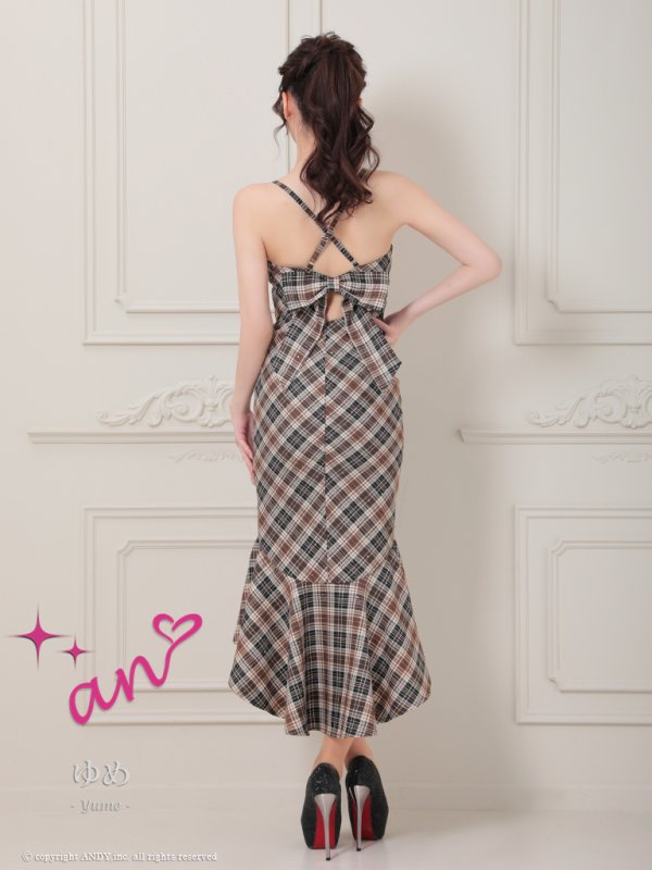 画像15: XSサイズあり【an /アン】チェック柄/ マーメイド/ テールカット/ フロントジップ/ ノースリーブ/ ビジューバックル/ ミディアムドレス/ キャバドレス[OF05]