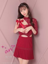 【an /アン】アシンメトリー/ ハイネック/ リボン/ レース/ バストスピンドル/ ワンショル/ カットアウト/ プリーツ/ フレア/ ミニドレス/ キャバドレス[OF05]