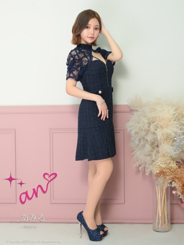 画像23: XSサイズあり【an /アン】ドットレース/ 半袖/ 袖あり/ ラメツイード/ フロントジップ/ ボックスプリーツ/ フレア/ ミニドレス/ キャバドレス[OF05]