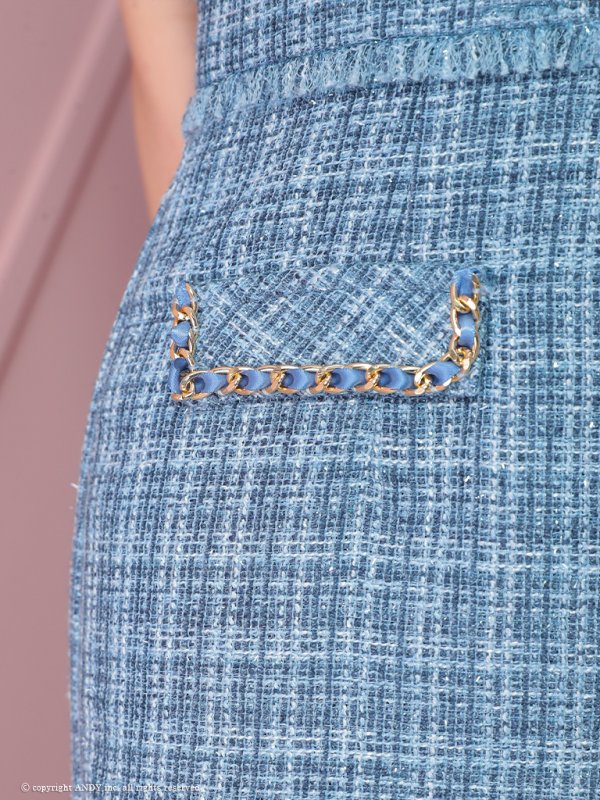 画像6: XSサイズあり【an /アン】 ツイード/ フロントジップ/ チェーン/ ノースリーブ/ ポケットデザイン/タイト/ ミニドレス/ キャバドレス[OF05]