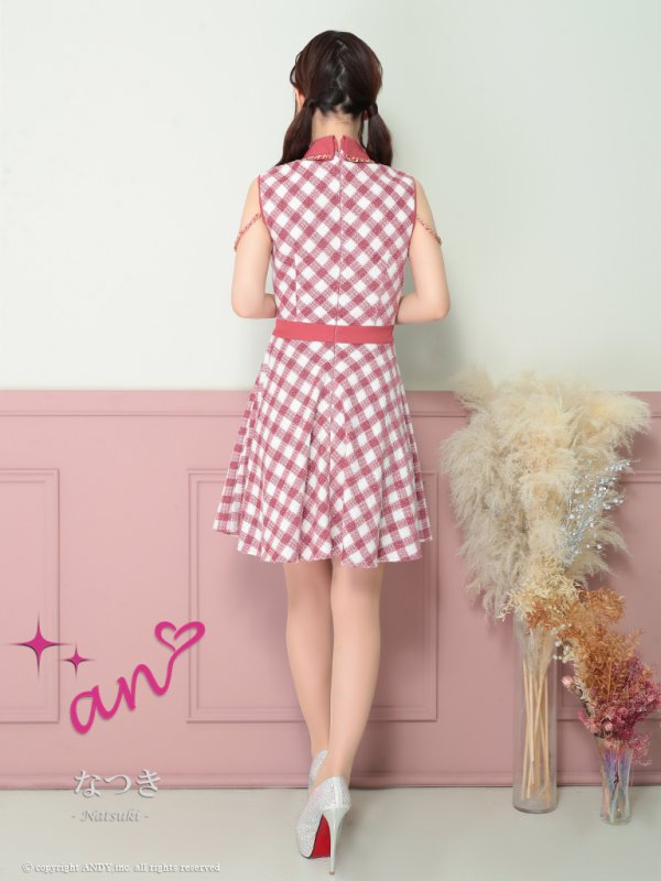 画像5: XSサイズあり【an /アン】 ノースリーブ/ 襟あり/ ツイードチェック/ チェーン/ フロントジップ/ Aライン/フレア/ ミニドレス/ キャバドレス[OF05]