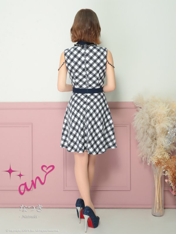 画像13: XSサイズあり【an /アン】 ノースリーブ/ 襟あり/ ツイードチェック/ チェーン/ フロントジップ/ Aライン/フレア/ ミニドレス/ キャバドレス[OF05]
