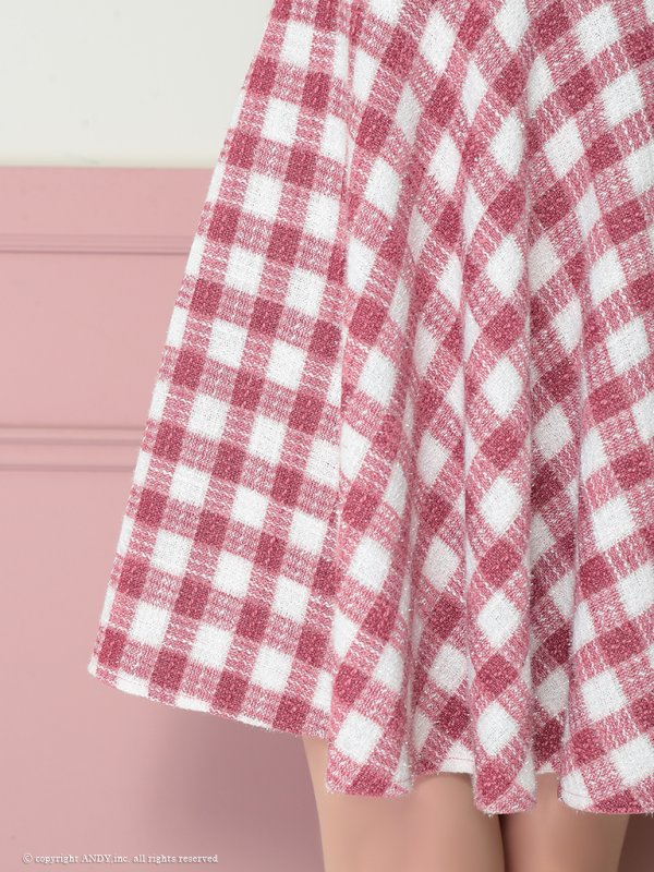 画像8: XSサイズあり【an /アン】 ノースリーブ/ 襟あり/ ツイードチェック/ チェーン/ フロントジップ/ Aライン/フレア/ ミニドレス/ キャバドレス[OF05]