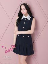 XSサイズあり【an/アン】襟付き/ パールボタン/ ポケットデザイン/ ノースリーブ/ Aライン/ フレア/ ワンピース/ ミニドレス/ キャバドレス[OF05]