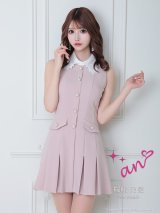 XSサイズあり【an/アン】襟付き/ パールボタン/ ポケットデザイン/ ノースリーブ/ Aライン/ フレア/ ワンピース/ ミニドレス/ キャバドレス[OF05]