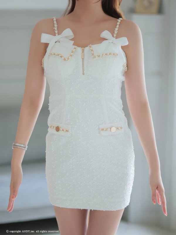 画像40: XSサイズあり【an /アン】 リボン/ ストレッチ/ フロントジップ/ タイト/ ミニドレス/ キャバドレス[OF05]