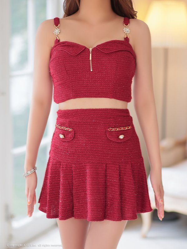画像15: XSサイズあり【an/アン】ラメツイード/ ビジューバックル/ バストジップ/ デザインポケット/ プリーツ/ フレア/ セットアップ/ ミニドレス/ キャバドレス[OF05]