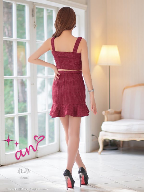 画像39: XSサイズあり【an /アン】セットアップ/ ノースリーブ/ ツイード/ フロントジップ/ フリルテール/ タイト/ ミニドレス/ キャバドレス[OF05]