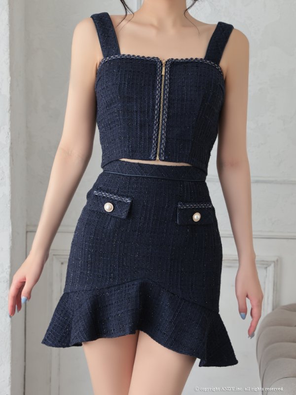 画像16: XSサイズあり【an /アン】セットアップ/ ノースリーブ/ ツイード/ フロントジップ/ フリルテール/ タイト/ ミニドレス/ キャバドレス[OF05]