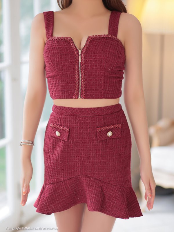 画像40: XSサイズあり【an /アン】セットアップ/ ノースリーブ/ ツイード/ フロントジップ/ フリルテール/ タイト/ ミニドレス/ キャバドレス[OF05]