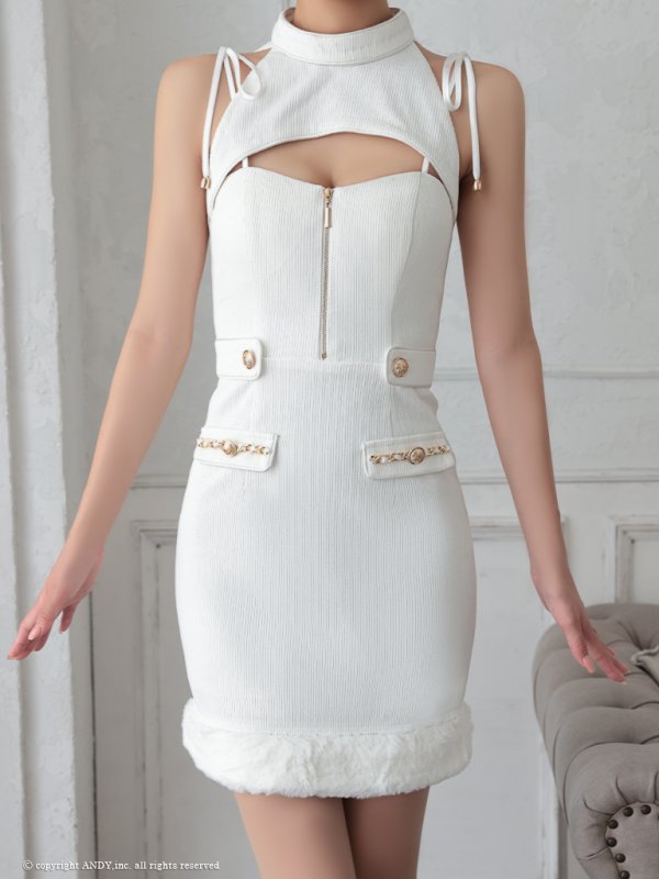 画像15: XSサイズあり【an /アン】 バストジッパー/ ハイネック/ カットアウト/ ノースリーブ/ ポケットデザイン/ 裾ファー/ タイト/ ミニドレス/ キャバドレス[OF05]