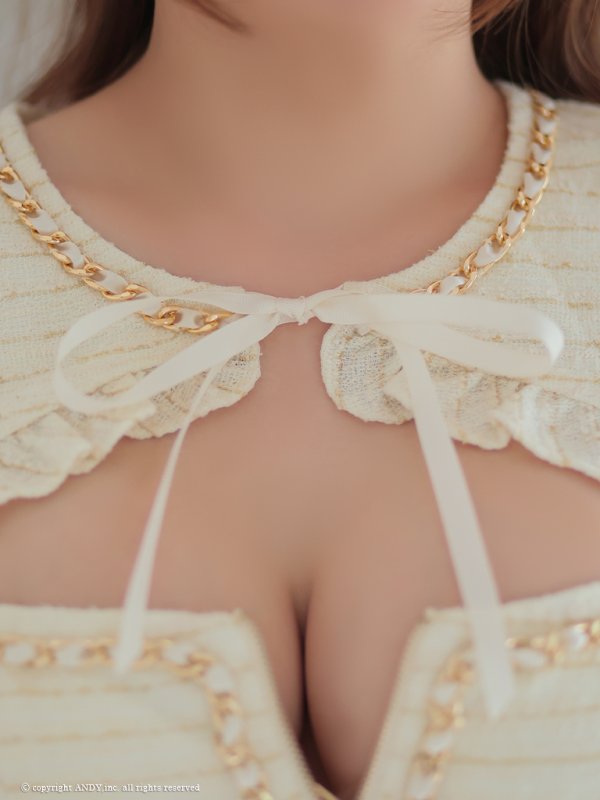 画像12: XSサイズあり【an /アン】ツイード/ 半袖/ リボン/ チェーン/ フロントジップ/ タイト/ ミニドレス/ キャバドレス[OF05]