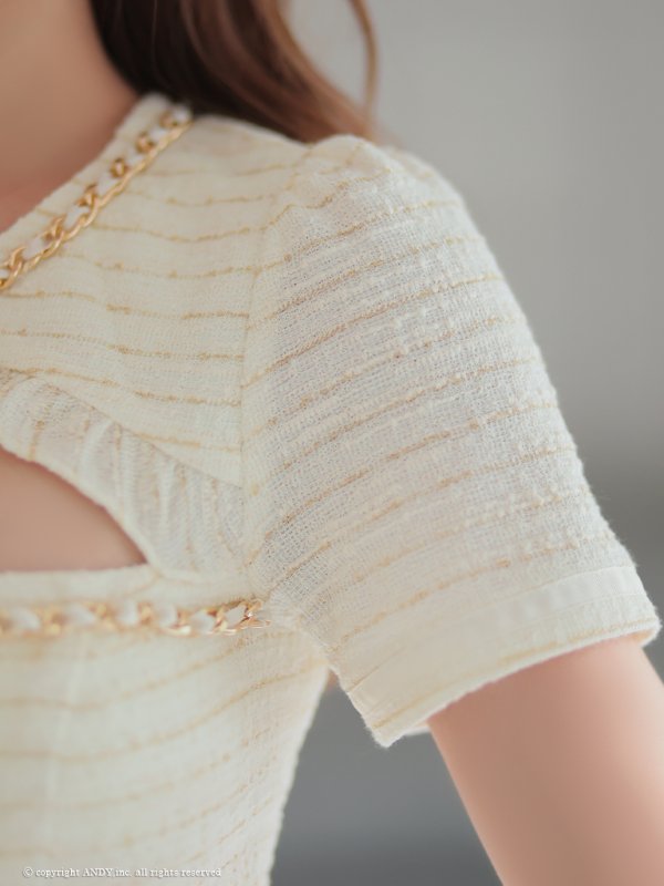 画像13: XSサイズあり【an /アン】ツイード/ 半袖/ リボン/ チェーン/ フロントジップ/ タイト/ ミニドレス/ キャバドレス[OF05]