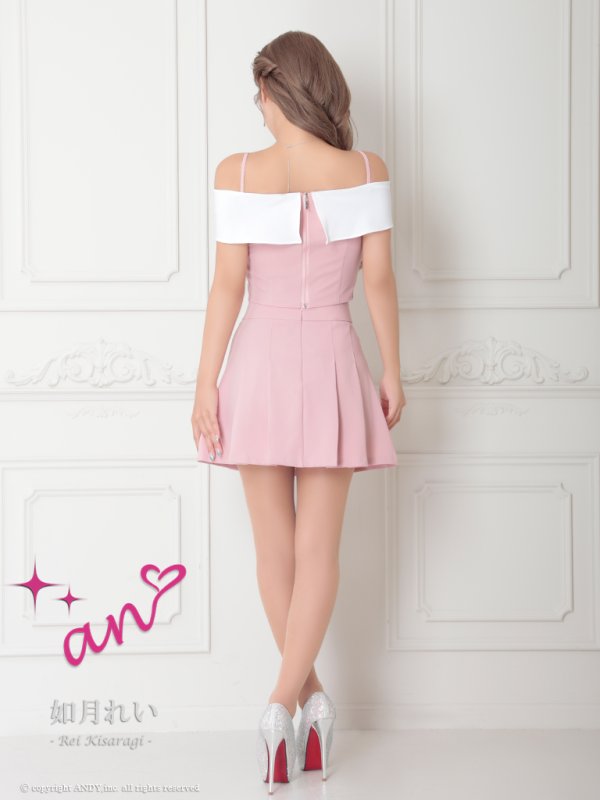 画像12: XSサイズあり【an /アン】バイカラー/ リボン/ オフショル/ プリーツ/ フレア/ セットアップ/ ミニドレス/ キャバドレス[OF05]