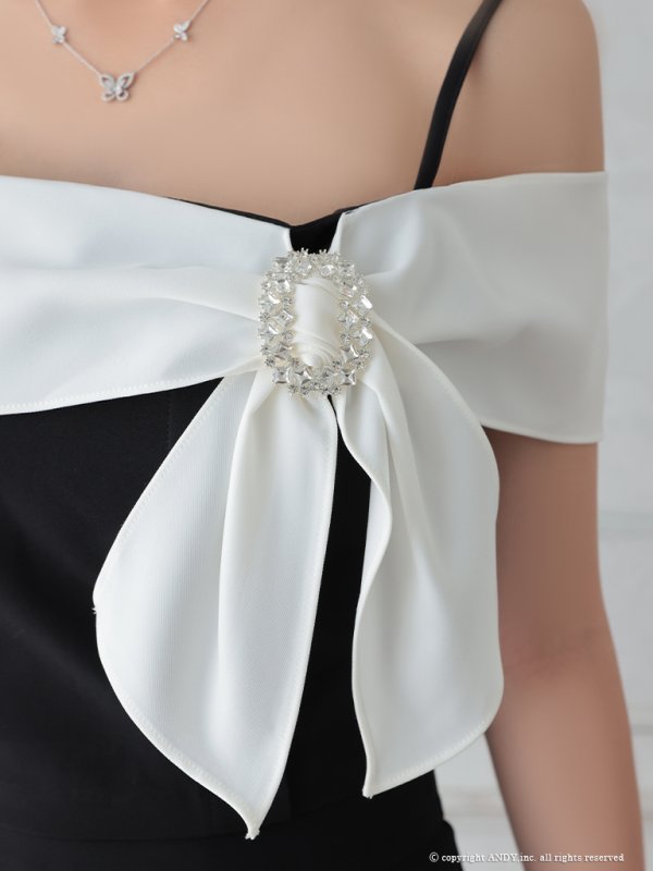 画像6: XSサイズあり【an /アン】バイカラー/ リボン/ オフショル/ プリーツ/ フレア/ セットアップ/ ミニドレス/ キャバドレス[OF05]