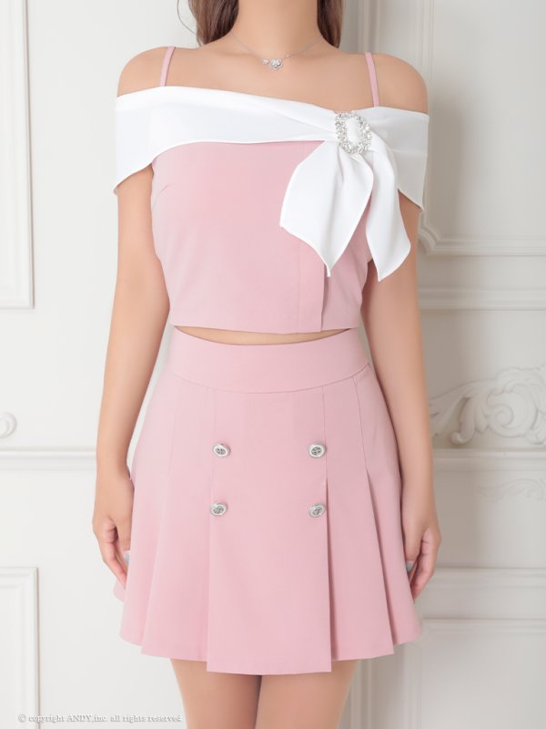 画像13: XSサイズあり【an /アン】バイカラー/ リボン/ オフショル/ プリーツ/ フレア/ セットアップ/ ミニドレス/ キャバドレス[OF05]