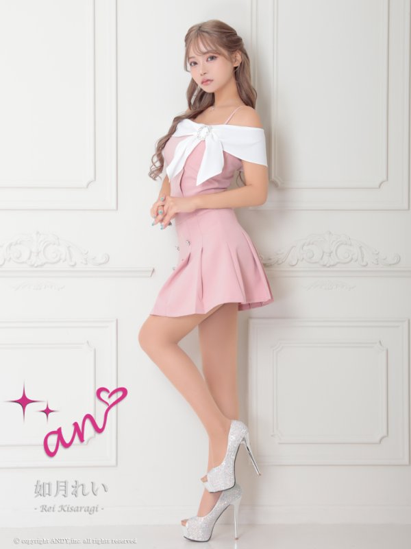 画像11: XSサイズあり【an /アン】バイカラー/ リボン/ オフショル/ プリーツ/ フレア/ セットアップ/ ミニドレス/ キャバドレス[OF05]