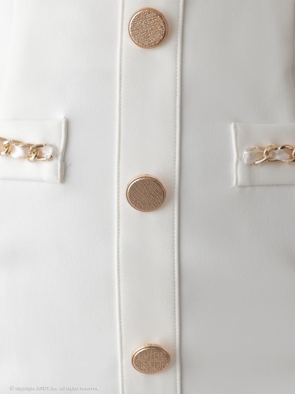 画像15: XSサイズあり【an /アン】セットアップ/ ノースリーブ/ フリルショルダー/ フロントジップ/ ボタン/ タイト/ ミニドレス/ キャバドレス[OF05]