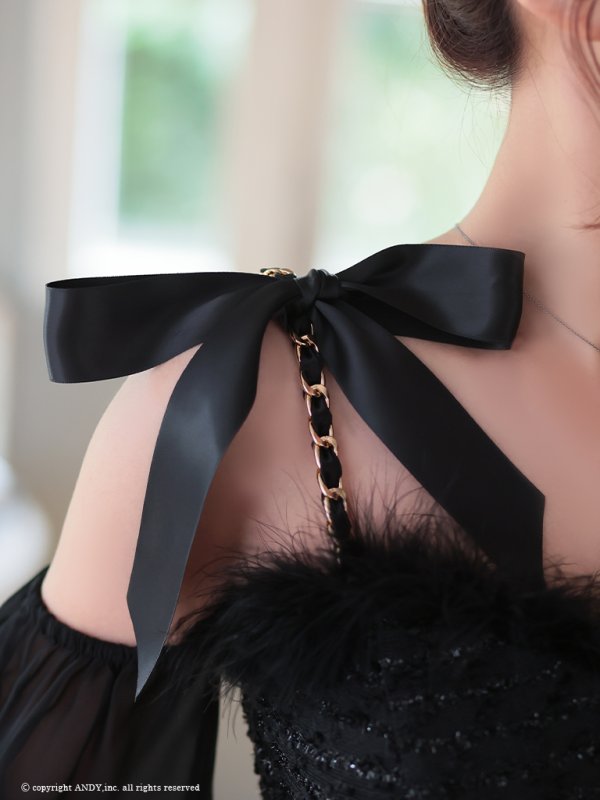 画像32: XSサイズあり【an /アン】袖あり/ ショルダーリボン/ ファー/ 取り外し可能/ バストジッパー/ チェーン/ キャミソール/ タイト/ ミニドレス/ キャバドレス[OF05]