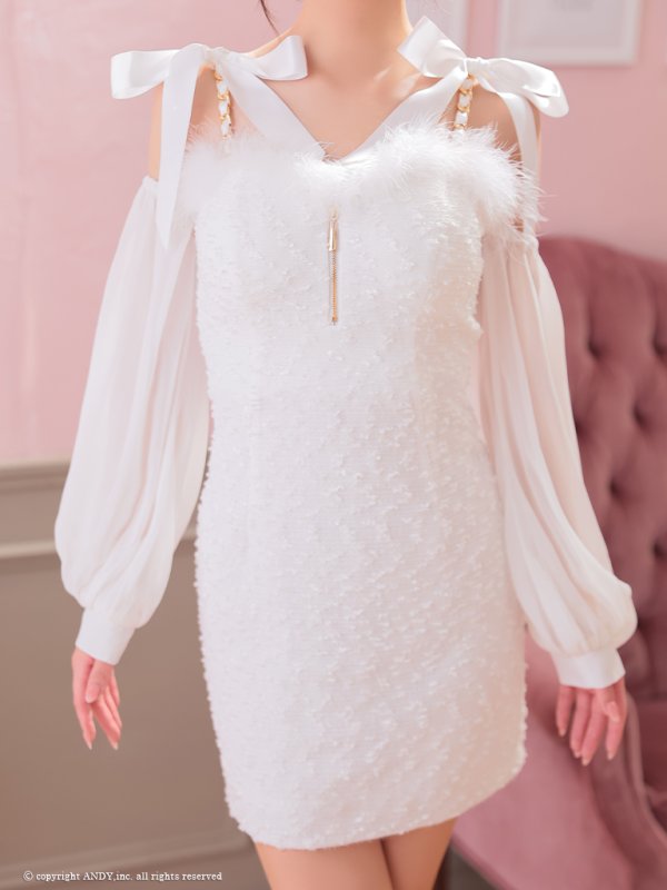 画像28: XSサイズあり【an /アン】袖あり/ ショルダーリボン/ ファー/ 取り外し可能/ バストジッパー/ チェーン/ キャミソール/ タイト/ ミニドレス/ キャバドレス[OF05]