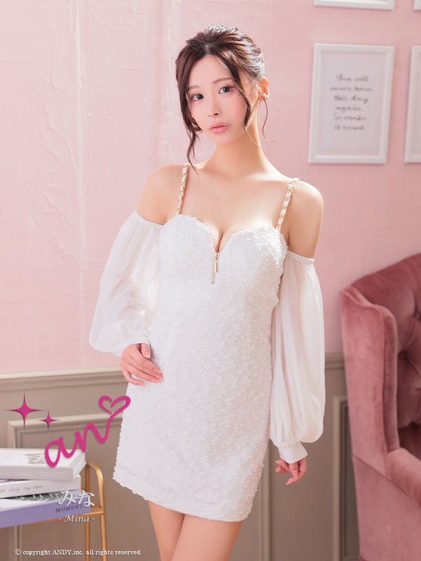 画像24: XSサイズあり【an /アン】袖あり/ ショルダーリボン/ ファー/ 取り外し可能/ バストジッパー/ チェーン/ キャミソール/ タイト/ ミニドレス/ キャバドレス[OF05]