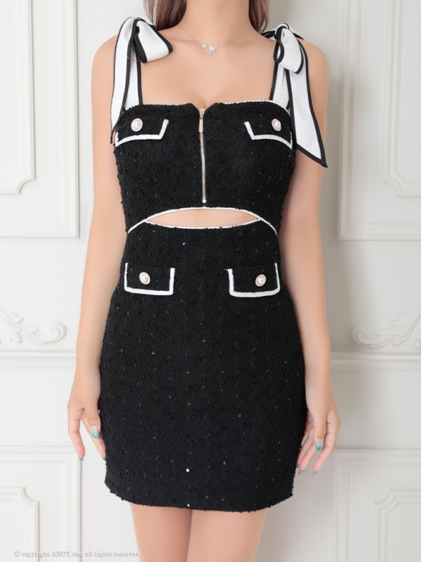 画像13: XSサイズあり【an /アン】 ショルダーリボン/ カットアウト/ フロントジップ/ タイト/ ミニドレス/ キャバドレス[OF05]