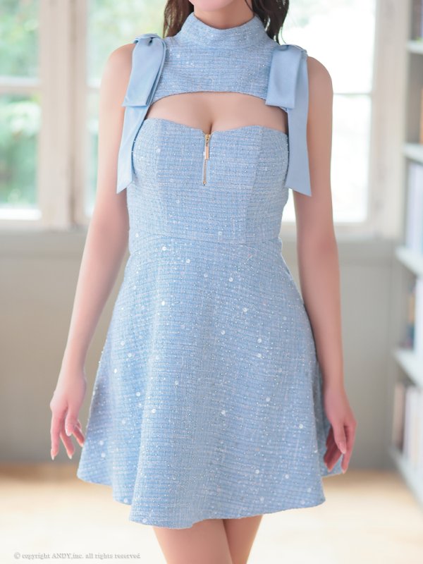 画像14: XSサイズあり【an /アン】スパンコール/ ツイード/ ショルダーリボン/ バストカット/ ノースリーブ/ フレア/ ミニドレス/ キャバドレス[OF05]