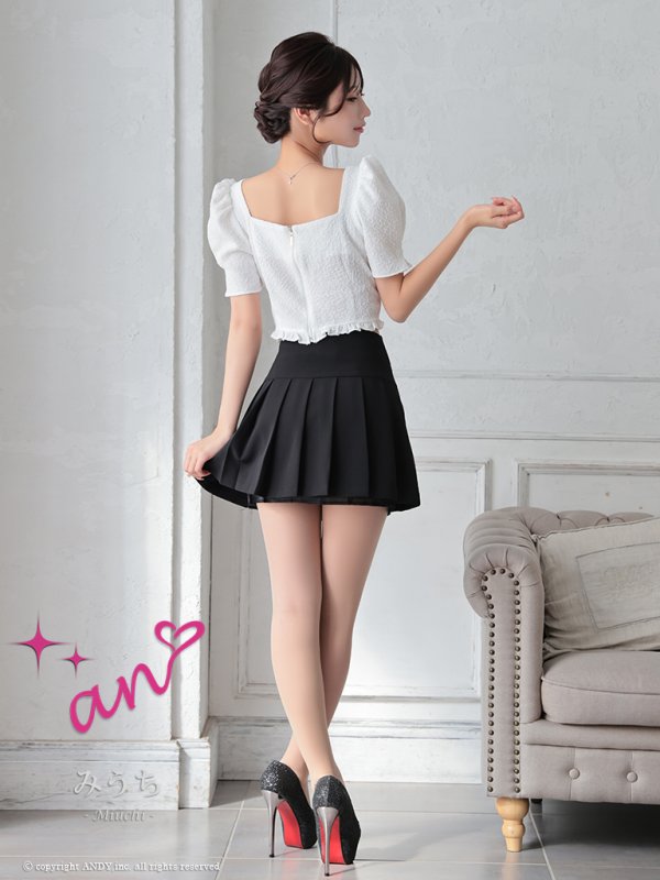 画像4: XSサイズあり【an/アン】リボン/ バイカラー/ 半袖/ 袖あり/ セットアップ/ プリーツ/ ミニドレス/ キャバドレス[OF05]