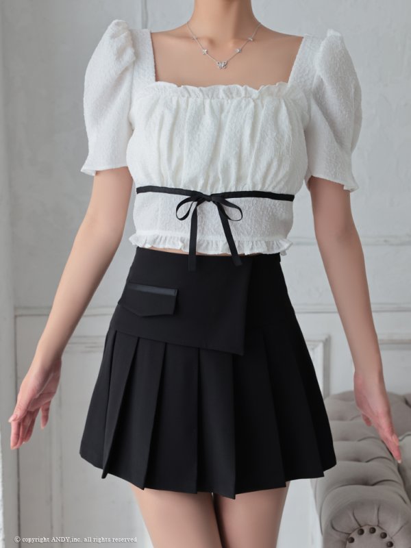 画像5: XSサイズあり【an/アン】リボン/ バイカラー/ 半袖/ 袖あり/ セットアップ/ プリーツ/ ミニドレス/ キャバドレス[OF05]