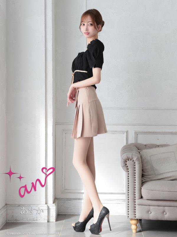 画像10: XSサイズあり【an/アン】リボン/ バイカラー/ 半袖/ 袖あり/ セットアップ/ プリーツ/ ミニドレス/ キャバドレス[OF05]