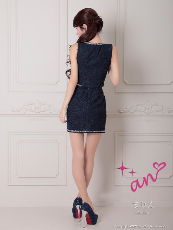 画像29: XSサイズあり【an /アン】ラメツイード/ ビジュー/ フロントジッパー/ ノースリーブ/ ストレッチ/ タイト/ セットアップ/ ミニドレス/ キャバドレス[OF05]