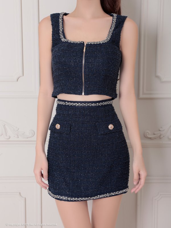 画像30: XSサイズあり【an /アン】ラメツイード/ ビジュー/ フロントジッパー/ ノースリーブ/ ストレッチ/ タイト/ セットアップ/ ミニドレス/ キャバドレス[OF05]