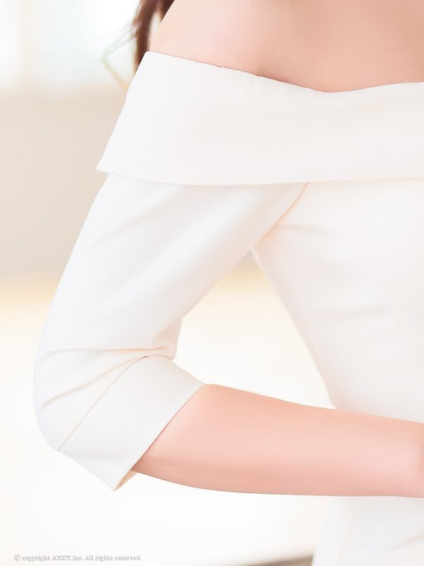 画像6: XSサイズあり【an /アン】オフショルダー/ 袖あり/ ハーフスリーブ/ ボタン/ プリーツ/ Aライン/ ミニドレス/ キャバドレス[OF05]