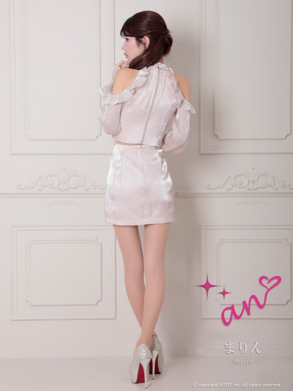 画像13: XSサイズあり【an /アン】フリル/ ネックパール/ ハイネック/ 楊柳シフォン/ バストカット/ タイト/ セットアップ/ ミニドレス/ キャバドレス[OF05]