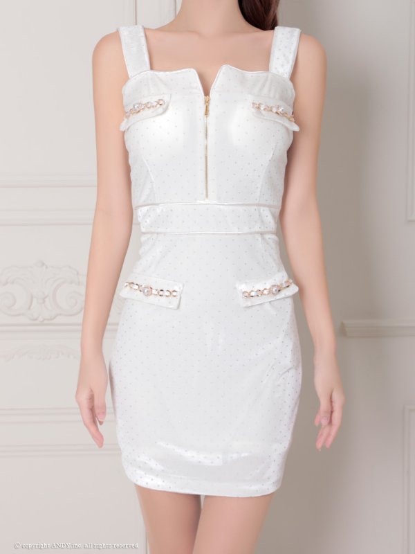 画像5: XSサイズあり【an /アン】ドットスタッズ/ フロントジップ/ ベロア/ ノースリーブ/ ストレッチ/ タイト/ ミニドレス/ キャバドレス[OF05]