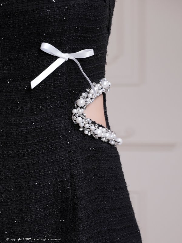 画像30: XSサイズあり【an /アン】ラメツイード/ パール/ ビジュー/ リボン/ カットアウト/ バストジッパー/ ノースリーブ/ フレア/ ミニドレス/ キャバドレス[OF05]