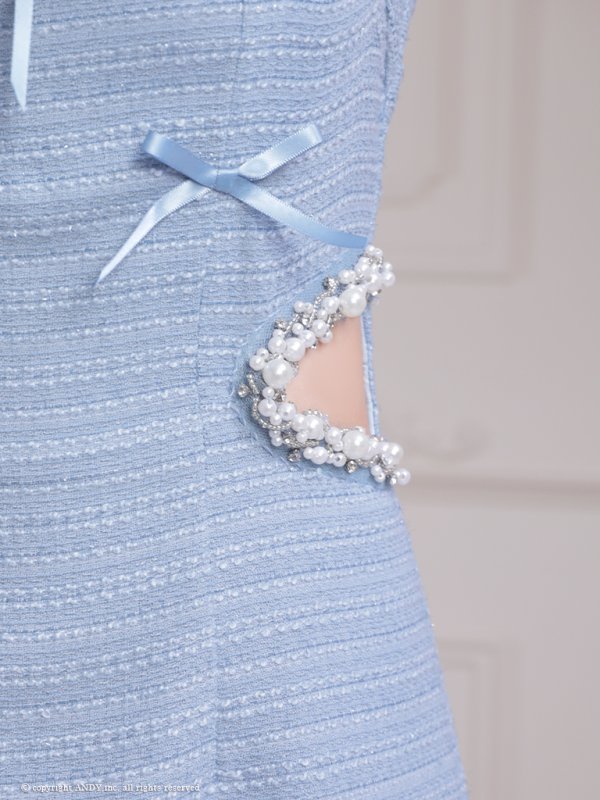 画像23: XSサイズあり【an /アン】ラメツイード/ パール/ ビジュー/ リボン/ カットアウト/ バストジッパー/ ノースリーブ/ フレア/ ミニドレス/ キャバドレス[OF05]