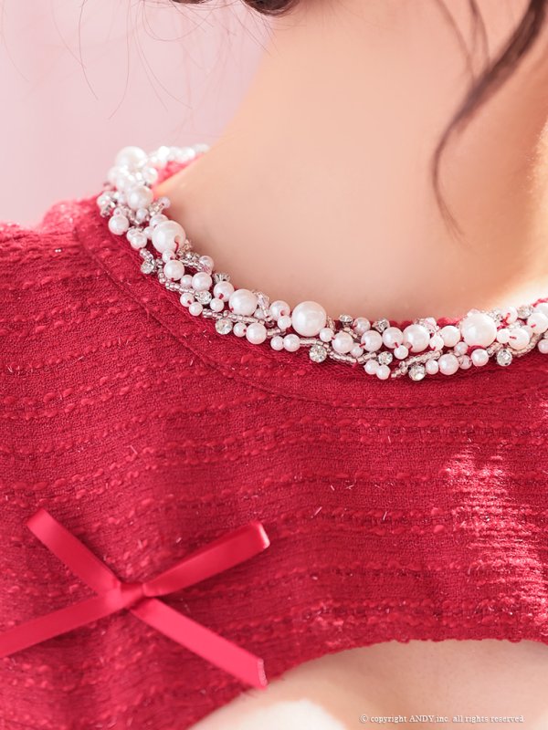 画像15: XSサイズあり【an /アン】ラメツイード/ パール/ ビジュー/ リボン/ カットアウト/ バストジッパー/ ノースリーブ/ フレア/ ミニドレス/ キャバドレス[OF05]