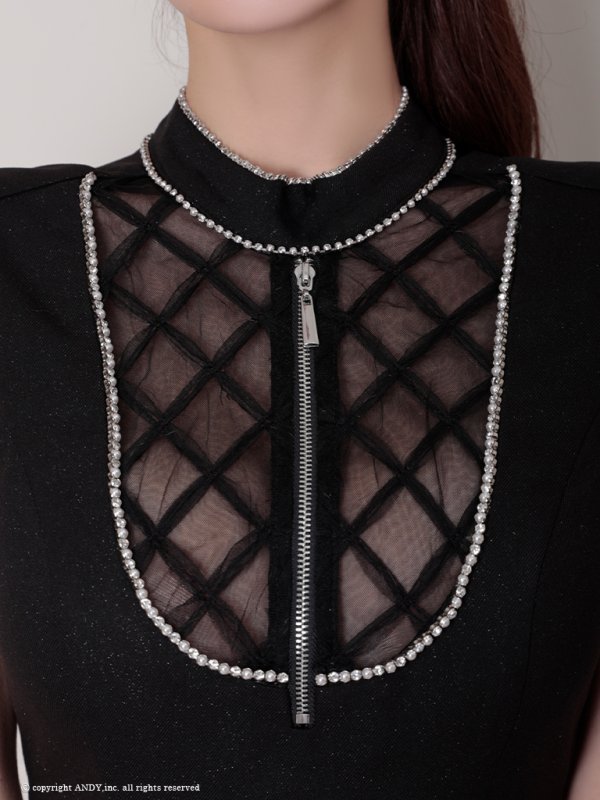 画像20: XSサイズあり【an /アン】チュールレース/ 切替/ ビジューライン/ バストジッパー/ ノースリーブ/ タイト/ ミニドレス/ キャバドレス[OF05]]