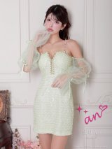 XSサイズあり【an /アン】2way/ シフォンスリーブ/ ビジューショルダー/ フロントジップ/ チェーンパイピング/ タイト/ ミニドレス/ キャバドレス[OF05]【一部予約商品/5月下旬発送予定】