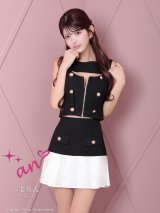 XSサイズあり【an /アン】バイカラー/ ボタンデザイン/ バストカット/ フロントジッパー/ ノースリーブ/ プリーツ/ フレア/ セットアップ/ ミニドレス/ キャバドレス[OF05]【一部予約商品/5月下旬-6月下旬発送予定】