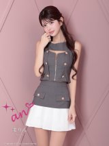 XSサイズあり【an /アン】バイカラー/ ボタンデザイン/ バストカット/ フロントジッパー/ ノースリーブ/ プリーツ/ フレア/ セットアップ/ ミニドレス/ キャバドレス[OF05]【一部予約商品/5月下旬-6月下旬発送予定】