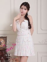 XSサイズあり【an/アン】チェック柄/ MIXツイード/ バストジップ/ チェーン/ キャミソール/ ハートモチーフ/ プリーツ/ セットアップ/ フレア/ ミニドレス/ キャバドレス[OF05]