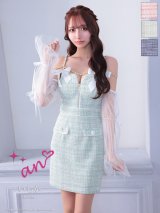 XSサイズあり【an /アン】袖付き/ 2way/ ツイード/ キャミ/ リボン/ バストジップ/ シアー/ タイト/ ミニドレス/ キャバドレス[OF05]