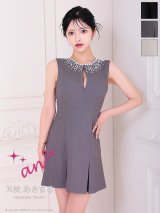XSサイズあり【an /アン】ネックビジュー/ バストジッパー/ シンプル/ ノースリーブ/ プリーツ/ フレア/ ミニドレス/ キャバドレス[OF05]