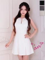 XSサイズあり【an /アン】ネックビジュー/ バストジッパー/ シンプル/ ノースリーブ/ プリーツ/ フレア/ ミニドレス/ キャバドレス[OF05]