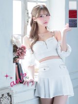 XSサイズあり【an /アン】ストレッチ/ ツイード/ ビジュー/ バストジップ/ 2WAY/ ハーフスリーブ/ 袖あり/ プリーツ/ フレア/ セットアップ/ ミニドレス/ キャバドレス[OF05]