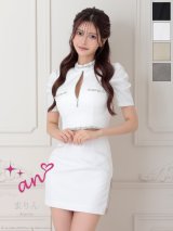 XSサイズあり【an /アン】ハイネック/ ビジュー/ パフスリーブ/ 半袖/ バストジップ/ タイト/ セットアップ/ ミニドレス/ キャバドレス[OF05]
